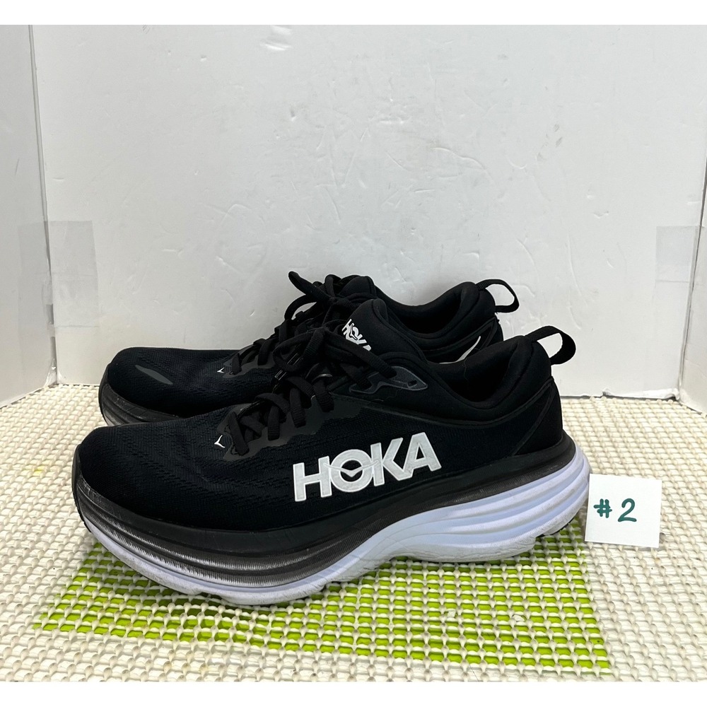 Hoka Bondi 8 Running Shoes Women's 10D Wide Black White 1127954 GOOD